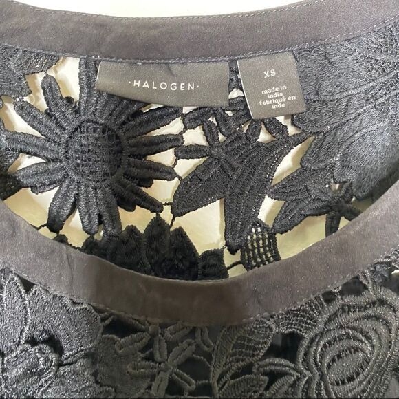 Halogen Black Crochet Floral Appliqué Shift Dress - Picture 2 of 7